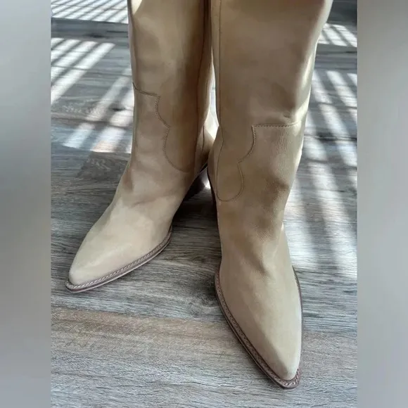 NWT ABLE Cowboy Western Genuine Leather Nubuck Fawn Tan Nude Boots sz 11