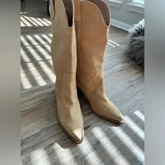 NWT ABLE Cowboy Western Genuine Leather Nubuck Fawn Tan Nude Boots sz 11