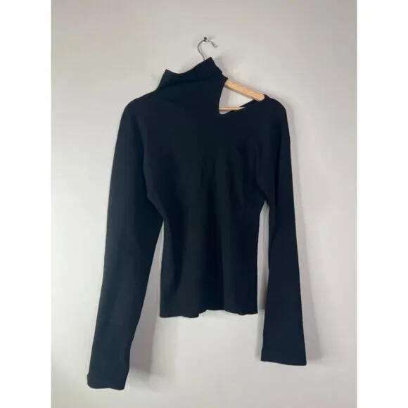 NWT A.L.C. Edith Rib Knit Turtleneck Pullover Cutout Shoulder Black Sweater
