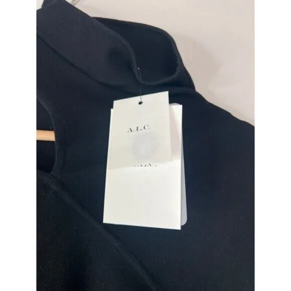 NWT A.L.C. Edith Rib Knit Turtleneck Pullover Cutout Shoulder Black Sweater