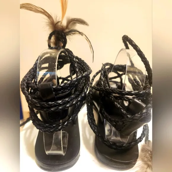 NWT Ancient Greek   Caravana &quot;Antigone&quot; Blk Leather Gladiator Sandals Sz.7 $330