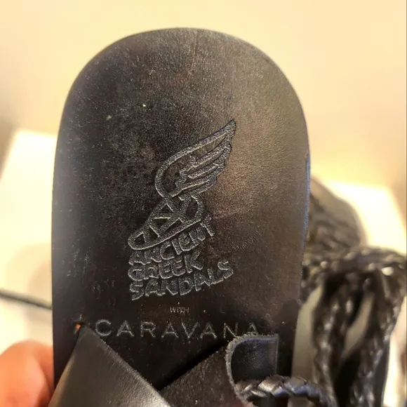 NWT Ancient Greek   Caravana &quot;Antigone&quot; Blk Leather Gladiator Sandals Sz.7 $330