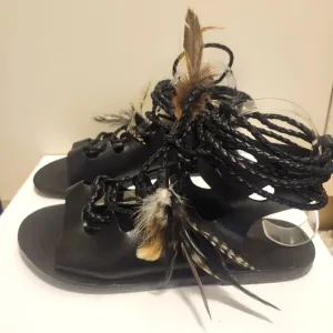 NWT Ancient Greek   Caravana &quot;Antigone&quot; Blk Leather Gladiator Sandals Sz.7 $330