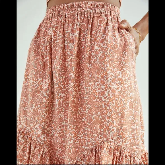NWT Anthropologie Beachgold Flounced Midi Skirt