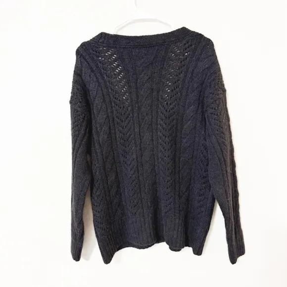 🛍️NWT Anthropologie Classic Pointelle Cardigan Charcoal Grey Button Front small