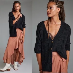 🛍️NWT Anthropologie Classic Pointelle Cardigan Charcoal Grey Button Front small