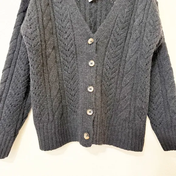 🛍️NWT Anthropologie Classic Pointelle Cardigan Charcoal Grey Button Front small
