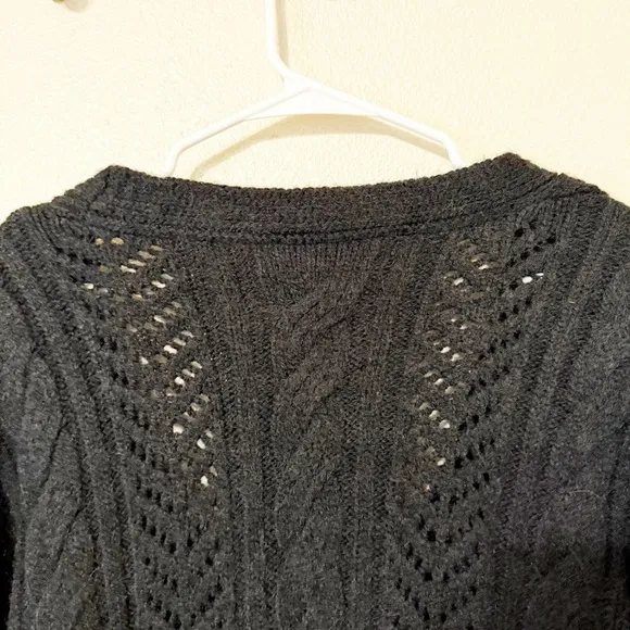 🛍️NWT Anthropologie Classic Pointelle Cardigan Charcoal Grey Button Front small