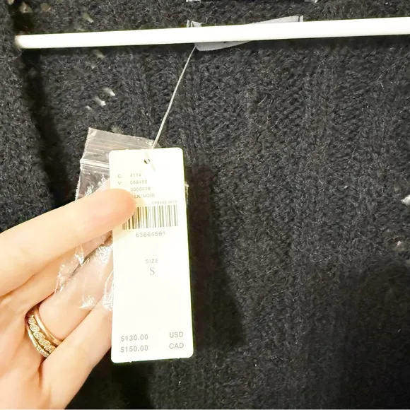 🛍️NWT Anthropologie Classic Pointelle Cardigan Charcoal Grey Button Front small
