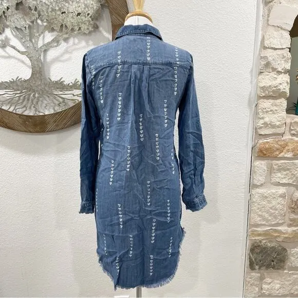 NWT Anthropologie Cloth &amp; Stone Patterned Raw Edge Denim Chambray Shirtdress XS