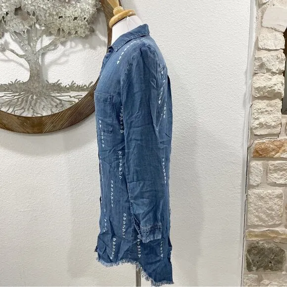 NWT Anthropologie Cloth &amp; Stone Patterned Raw Edge Denim Chambray Shirtdress XS