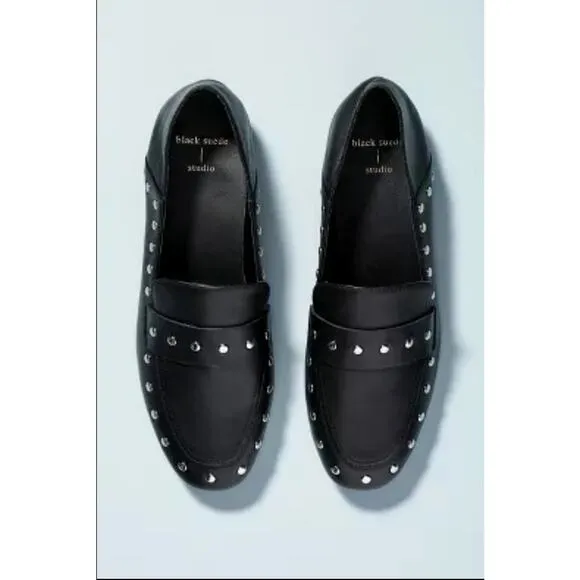NWT Anthropologie Suede Studio Studded Black Loafers - EU 40.5