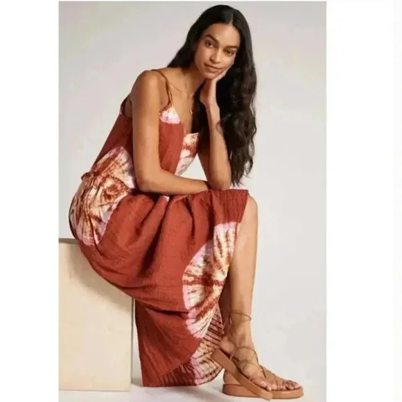 NWT Anthropologie The Odells Cora Bohemian Tie Dye Maxi Dress Pomelo Multi M