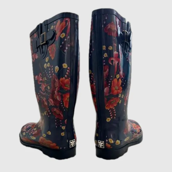 NWT ANUSCHKA Moonlit Meadow Floral Tall Rain Boots | 11 |