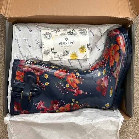 NWT ANUSCHKA Moonlit Meadow Floral Tall Rain Boots | 11 |