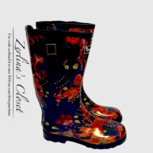 NWT ANUSCHKA Moonlit Meadow Floral Tall Rain Boots | 11 |