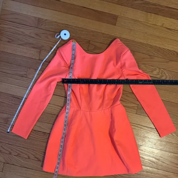 NWT AQ/AQ Neon Orange Long Sleeve Open Back Structured Mini Dress Size 4