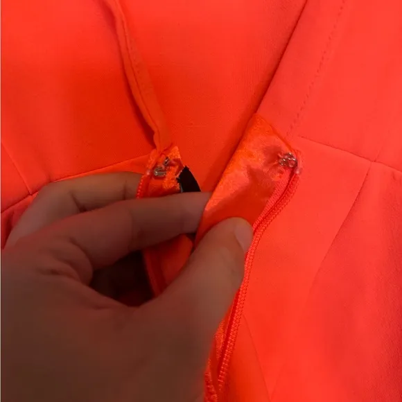 NWT AQ/AQ Neon Orange Long Sleeve Open Back Structured Mini Dress Size 4