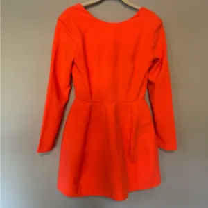 NWT AQ/AQ Neon Orange Long Sleeve Open Back Structured Mini Dress Size 4