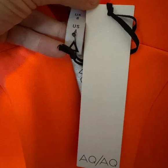 NWT AQ/AQ Neon Orange Long Sleeve Open Back Structured Mini Dress Size 4