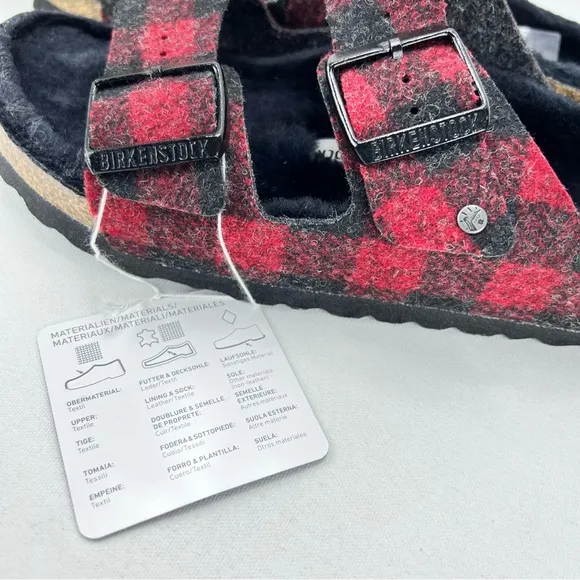 NWT Arizona Shearling Plaid Red Sandal by Birkenstock (B38-17)