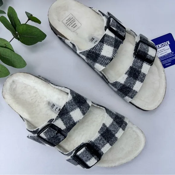 NWT Arizona Shearling Plaid White Sandal by Birkenstock