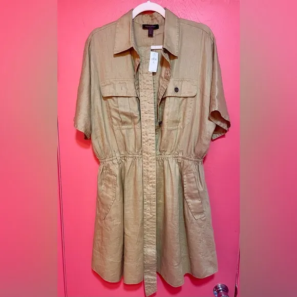 NWT Banana Republic Linen Utility Safari Shirt Dress Tan size Medium TALL