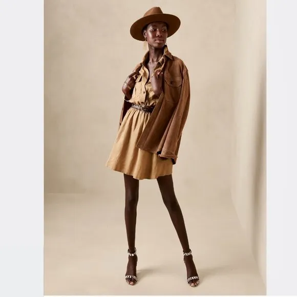 NWT Banana Republic Linen Utility Safari Shirt Dress Tan size Medium TALL