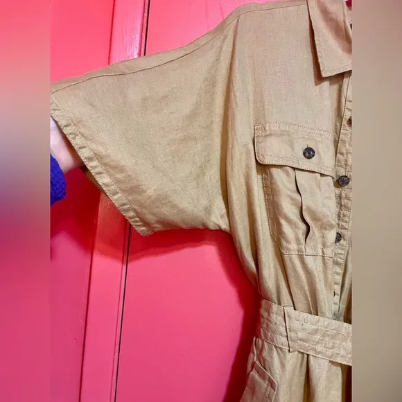 NWT Banana Republic Linen Utility Safari Shirt Dress Tan size Medium TALL