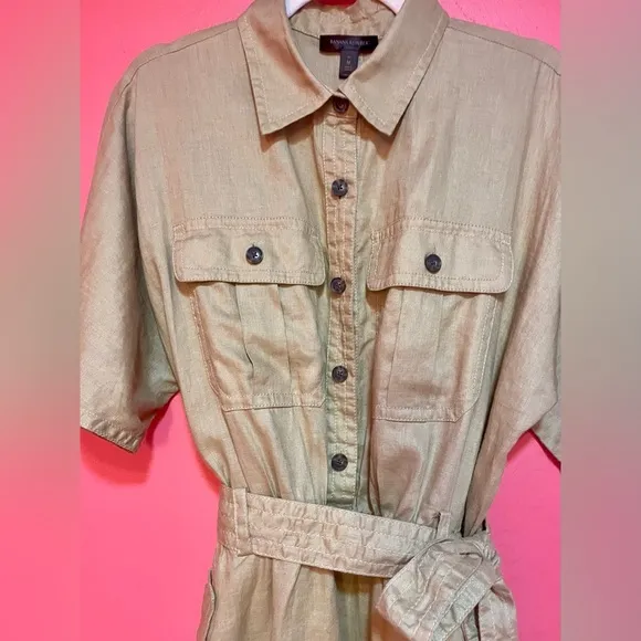 NWT Banana Republic Linen Utility Safari Shirt Dress Tan size Medium TALL