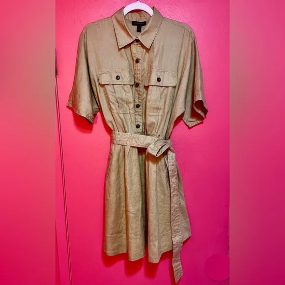 NWT Banana Republic Linen Utility Safari Shirt Dress Tan size Medium TALL
