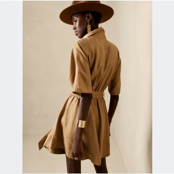 NWT Banana Republic Linen Utility Safari Shirt Dress Tan size Medium TALL