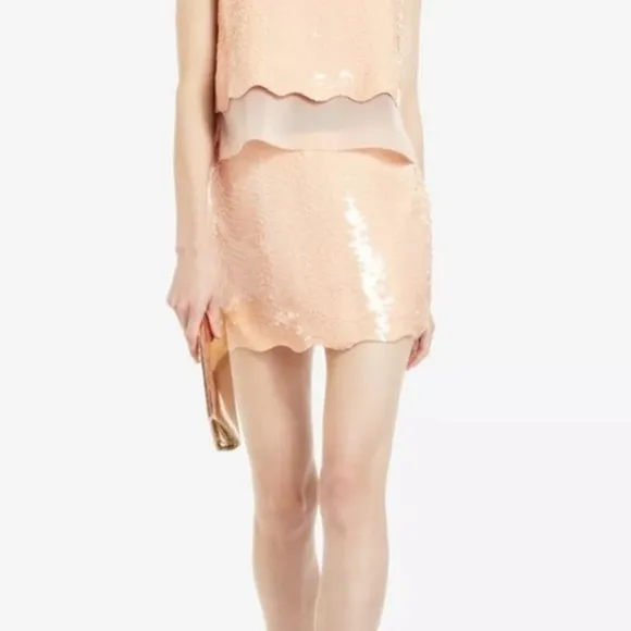 NWT BCBG MAXAZRIA  Peach/ Pink Sequin MICHAELA Skirt. SMALL