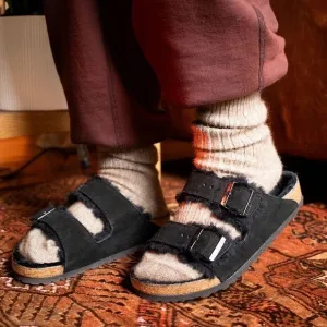 NWT Birkenstock Arizona Shearling Sandals Black Size 38 US 7