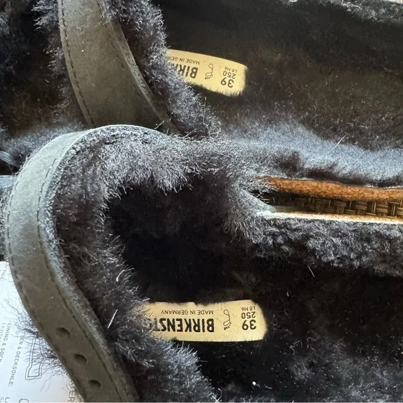 NWT Birkenstock Black Mayari ShearlingOiled Leather Sandals