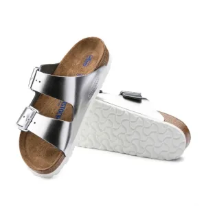 NWT BIRKENSTOCK Metallic Silver Soft Footbed Sandals!