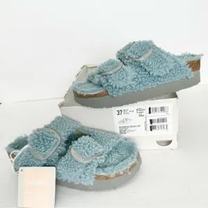 NWT Birkenstock Papillio Arizona Big Buckle Shearling fuzzy sandal blue 37/6