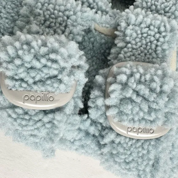 NWT Birkenstock Papillio Arizona Big Buckle Shearling fuzzy sandal blue 37/6