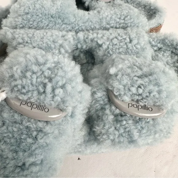 NWT Birkenstock Papillio Arizona Big Buckle Shearling fuzzy sandal blue 38/7