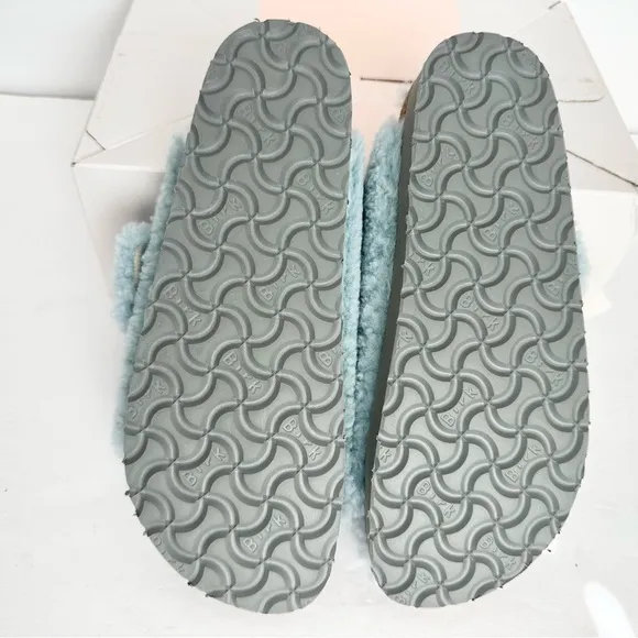 NWT Birkenstock Papillio Arizona Big Buckle Shearling fuzzy sandal blue 38/7