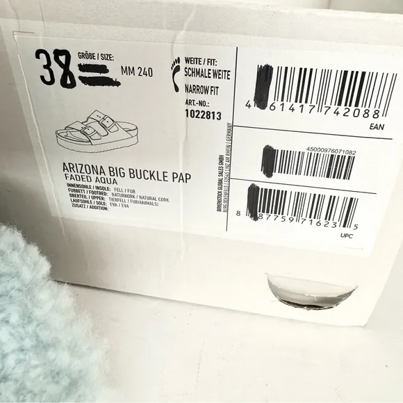 NWT Birkenstock Papillio Arizona Big Buckle Shearling fuzzy sandal blue 38/7