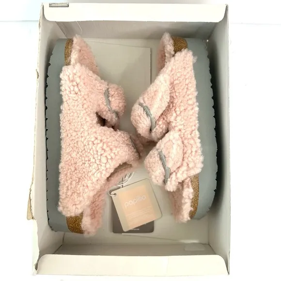 NWT Birkenstock Papillio Arizona Big Buckle Shearling fuzzy sandal pink 38/7