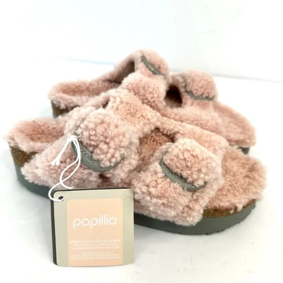 NWT Birkenstock Papillio Arizona Big Buckle Shearling fuzzy sandal pink 38/7