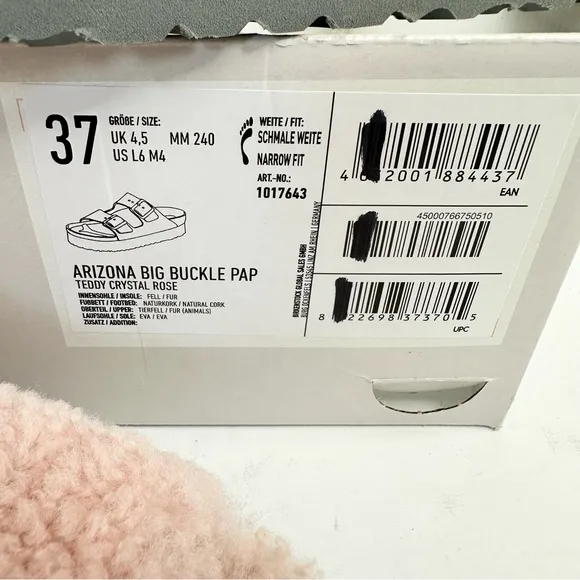NWT Birkenstock Papillio Arizona Big Buckle Shearling fuzzy sandal pink 38/7