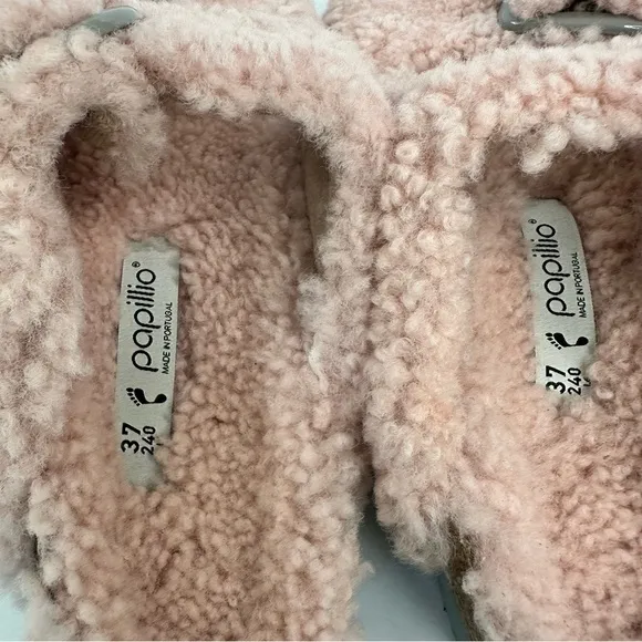 NWT Birkenstock Papillio Arizona Big Buckle Shearling fuzzy sandal pink 38/7