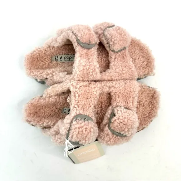 NWT Birkenstock Papillio Arizona Big Buckle Shearling fuzzy sandal pink 38/7