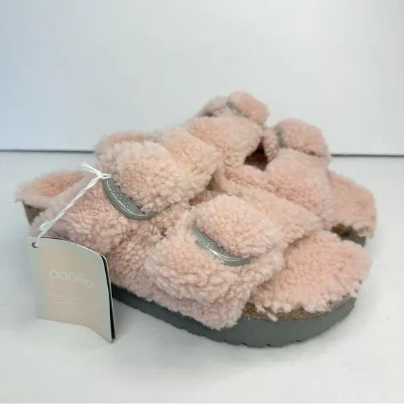 NWT Birkenstock Papillio Arizona Big Buckle Shearling fuzzy sandal pink 39/8
