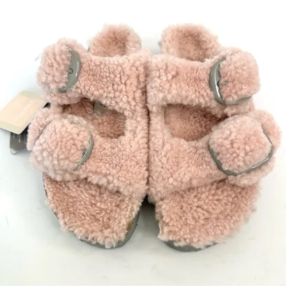 NWT Birkenstock Papillio Arizona Big Buckle Shearling fuzzy sandal pink 39/8