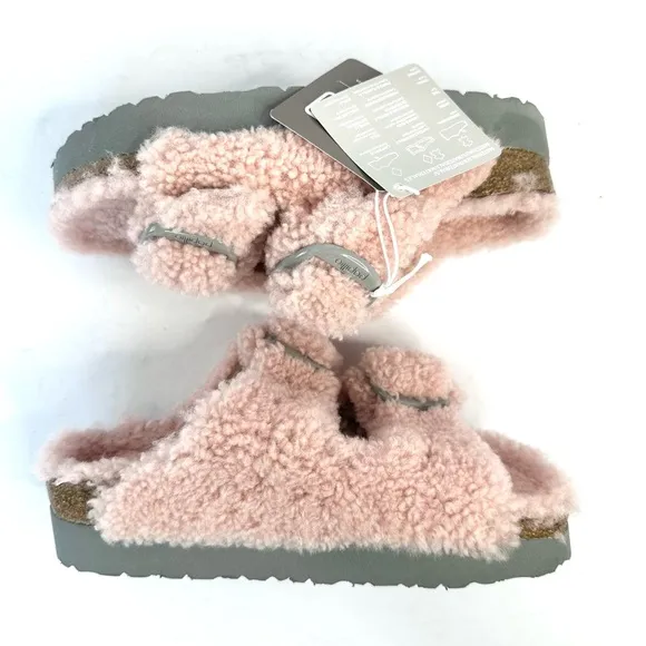 NWT Birkenstock Papillio Arizona Big Buckle Shearling fuzzy sandal pink 39/8