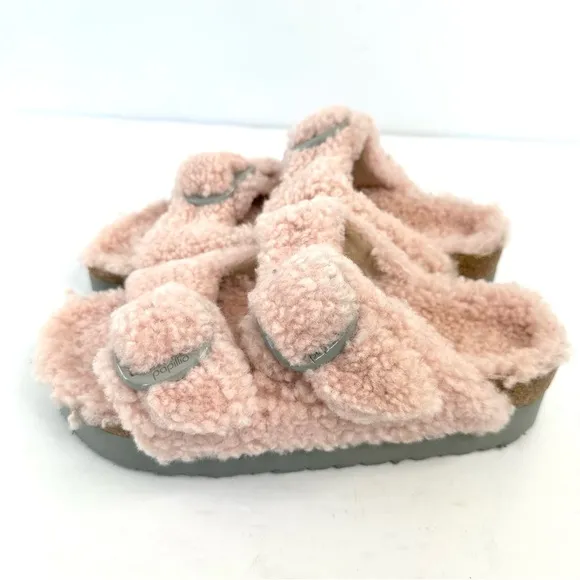 NWT Birkenstock Papillio Arizona Big Buckle Shearling fuzzy sandal pink 39/8